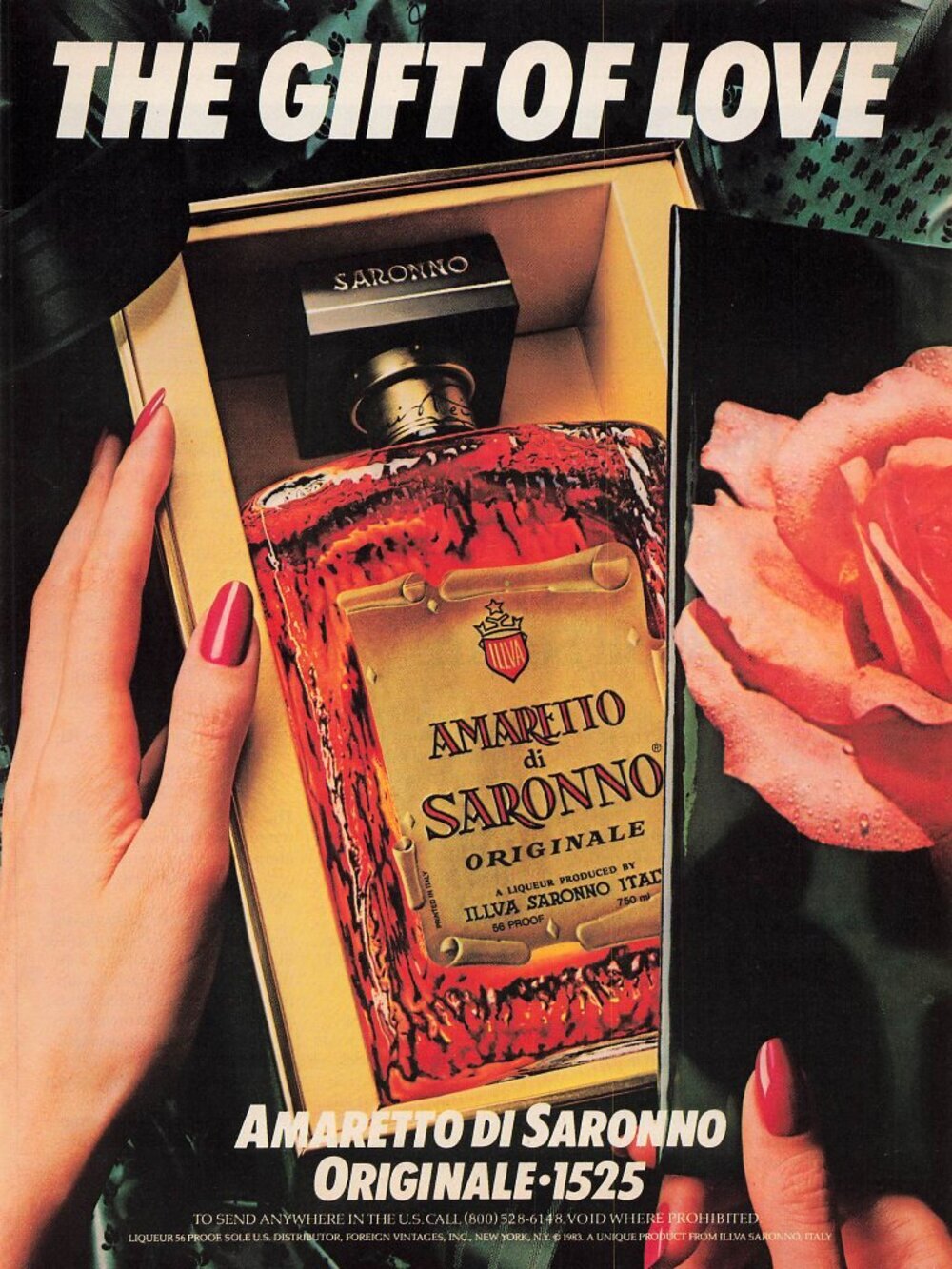 1983 Amaretto Di Saronno Christmas Vintage Print Ad Gift of Love Italian Liqueur